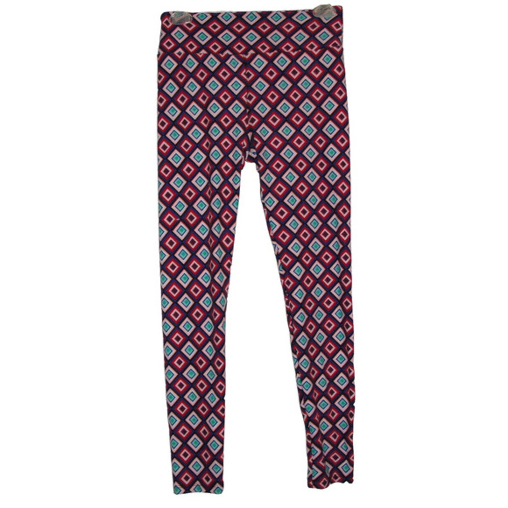LLR Lularoe Pants Women's Size OS One Size Pink Blue GEO Print Stretchy Leggings
